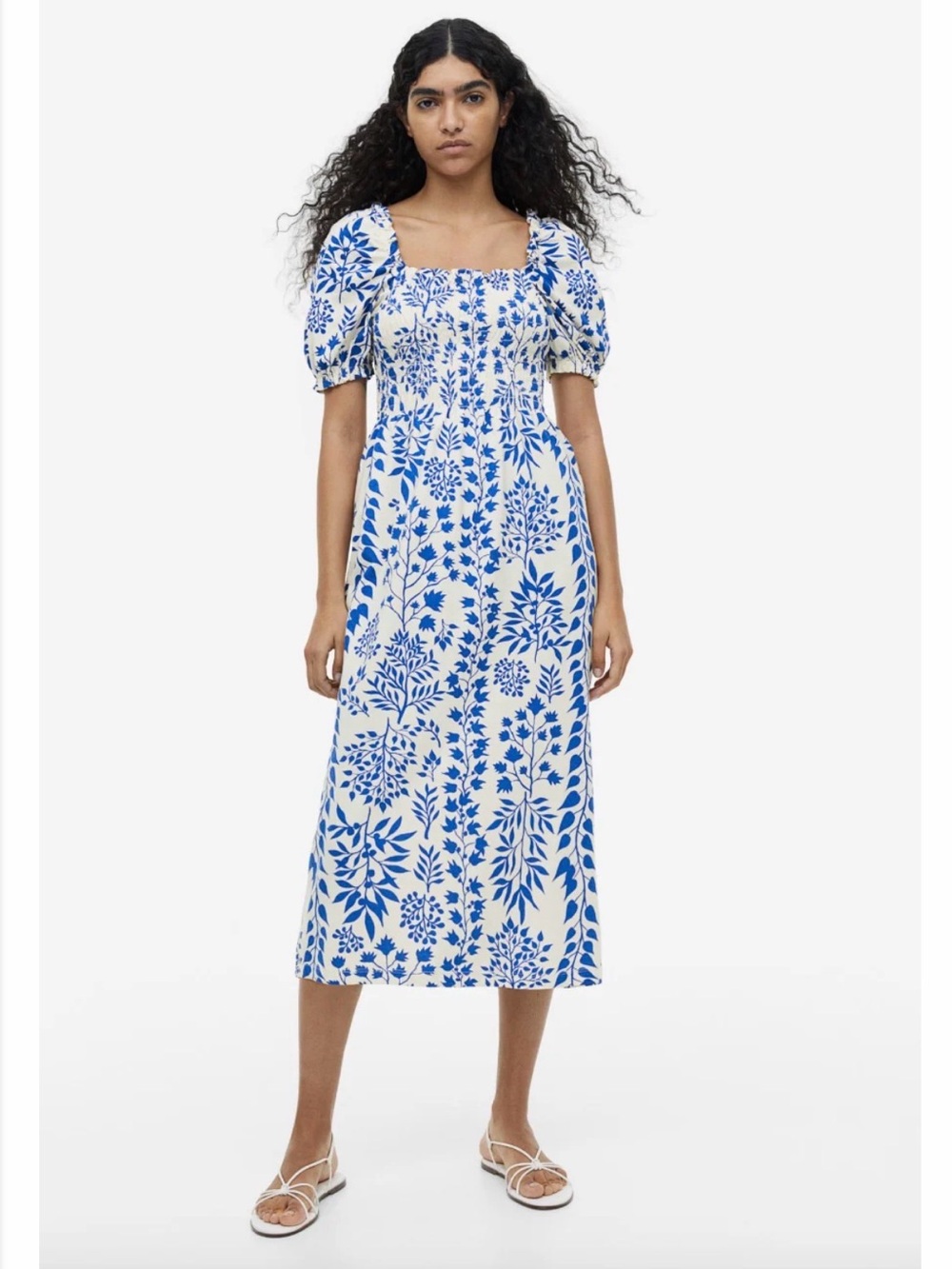 H&M Smoked Jersey Midi Dress 100% Cotton Size Medium